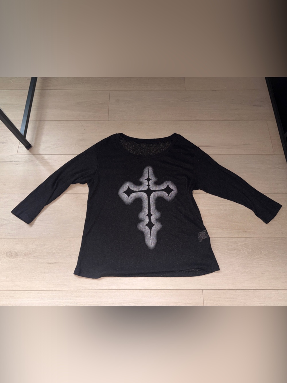 SHEIN Black Crewneck Sweater with Silver Cross Motif